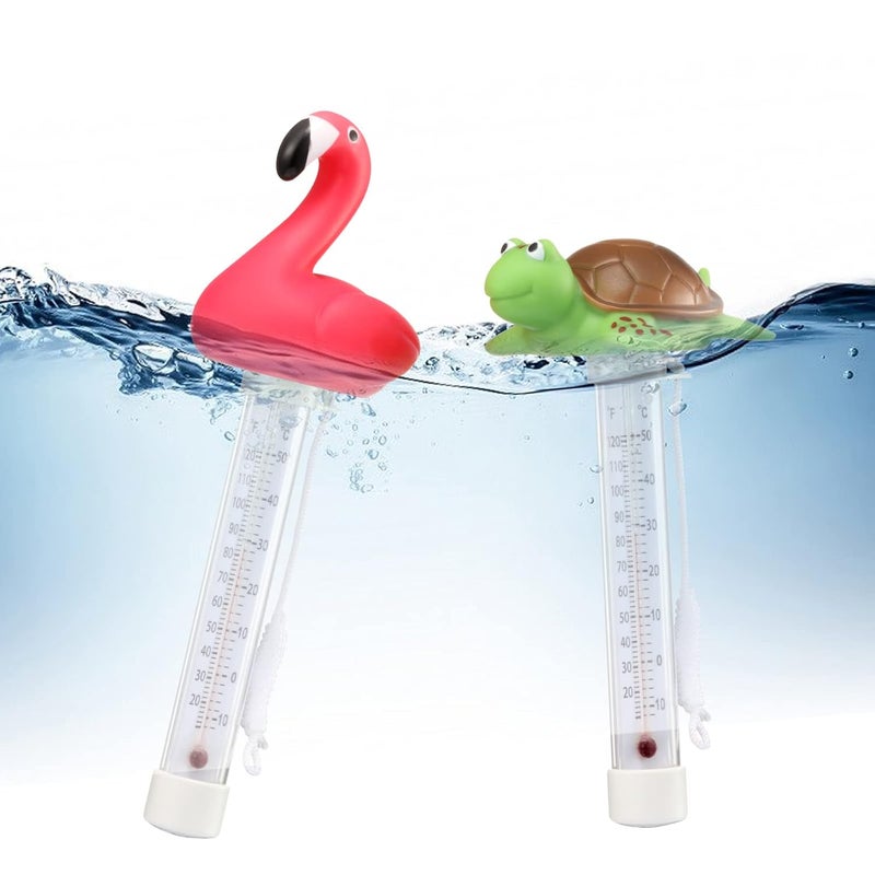 KABUDA 2 Packs Floating Pool Thermometer, Flamingo & Turtle Design Large Size Easy Accurate Readings for Water Temperature, Shatter Resistant with String for Outdoor & Indoor Swimming Pools & Spas - Image 2